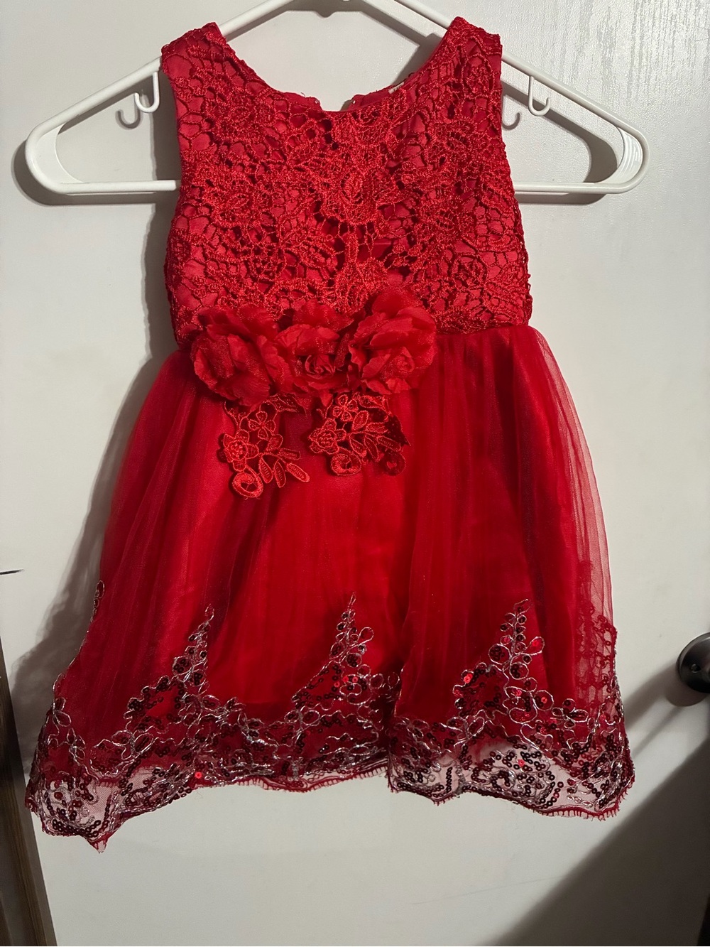 Red Lace & Tulle Floral Party Dress for Girls